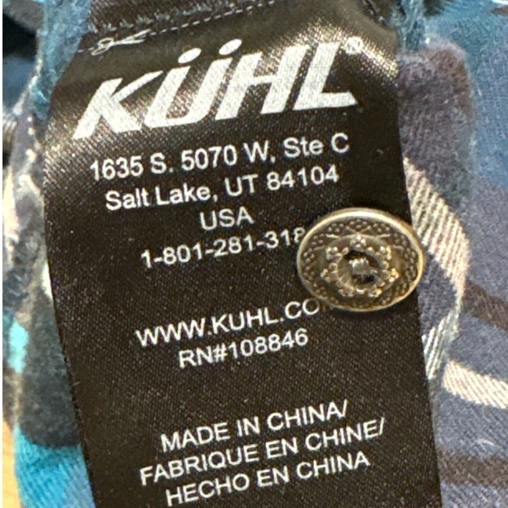KÜHL Women's M Style 8346 Teal Blue Plaid Flannel Button Up Shirt Outdoor Hiking - Picture 7 of 10